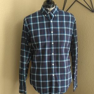 J. Crew Navy Blue White Plaid Button Down Men's Dress Shirt Medium